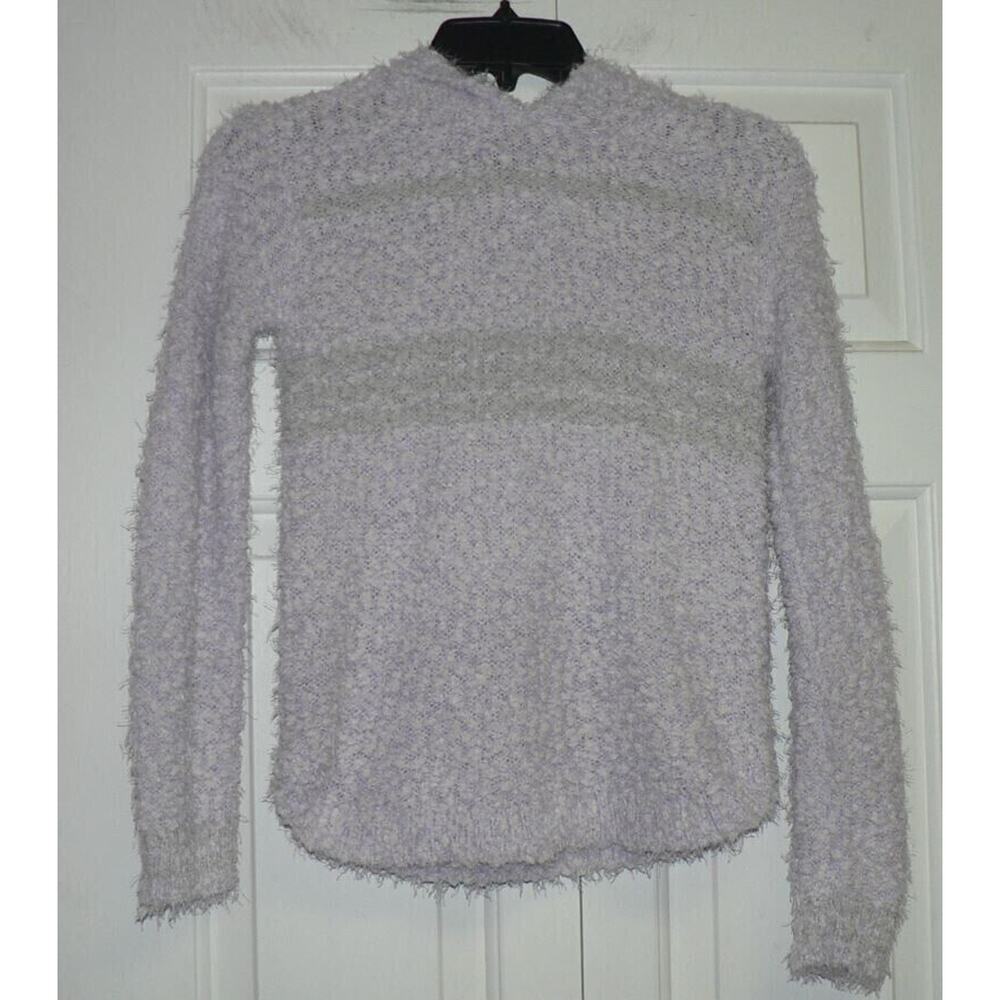 Freshman 1996 Girls Striped Fuzzy Knit Hoodie‎ In Purple & Green Large 10/12
